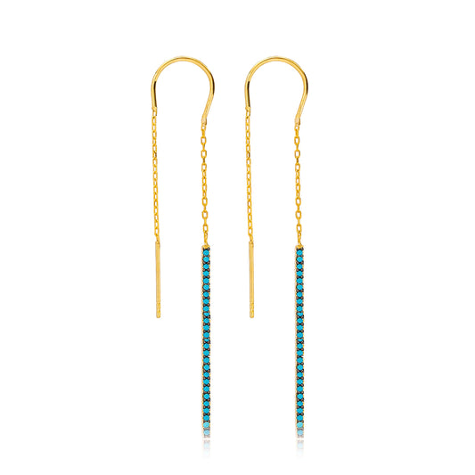 Turquoise Thin Threader Earrings