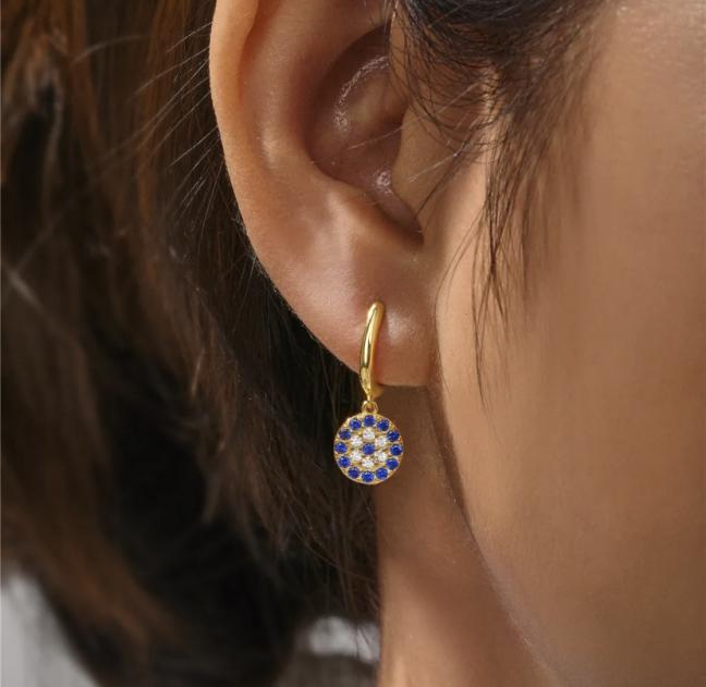 • Micro Faceted Blue and White Crystal • 18kt Gold Vermeil • Made in Canada • Lever Closure