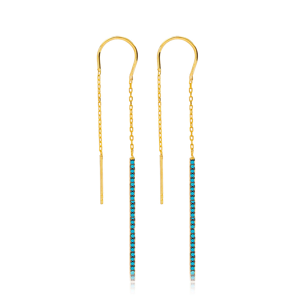 Turquoise Thin Threader Earrings