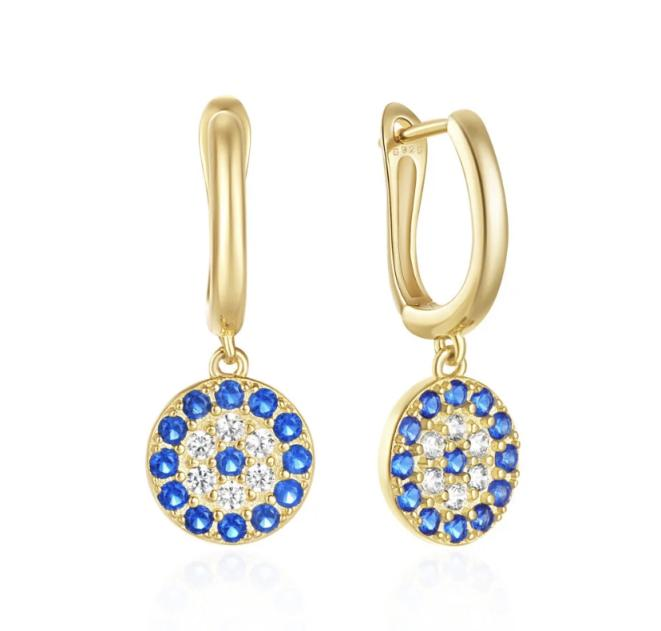 • Micro Faceted Blue and White Crystal  • 18kt Gold Vermeil  • Made in Canada  • Lever Closure 