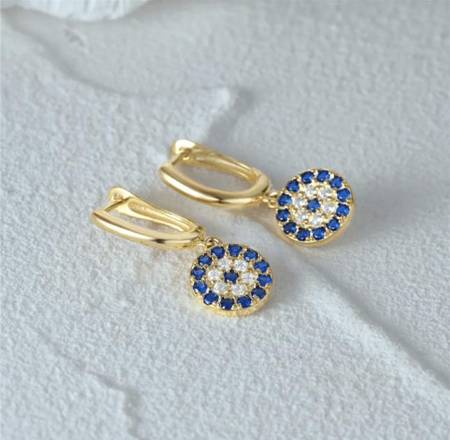 • Micro Faceted Blue and White Crystal  • 18kt Gold Vermeil  • Made in Canada  • Lever Closure 