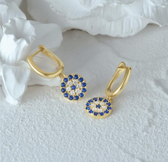 • Micro Faceted Blue and White Crystal  • 18kt Gold Vermeil  • Made in Canada  • Lever Closure 