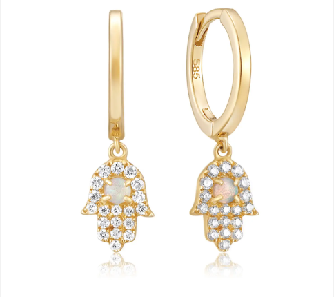 Diamond & Opal Hamsa Hand Earrings